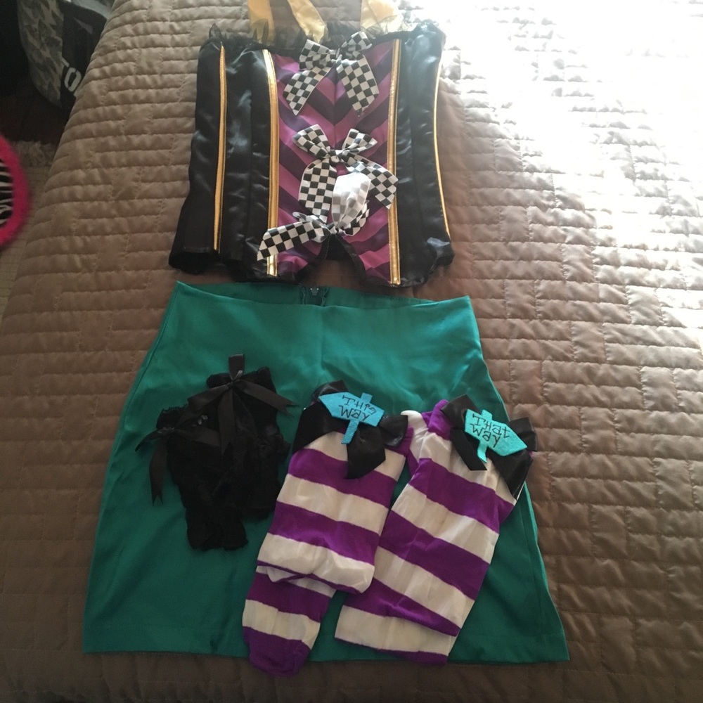 Leg Avenue Purple White Striped Thigh-High Socks with Black Bow Accents